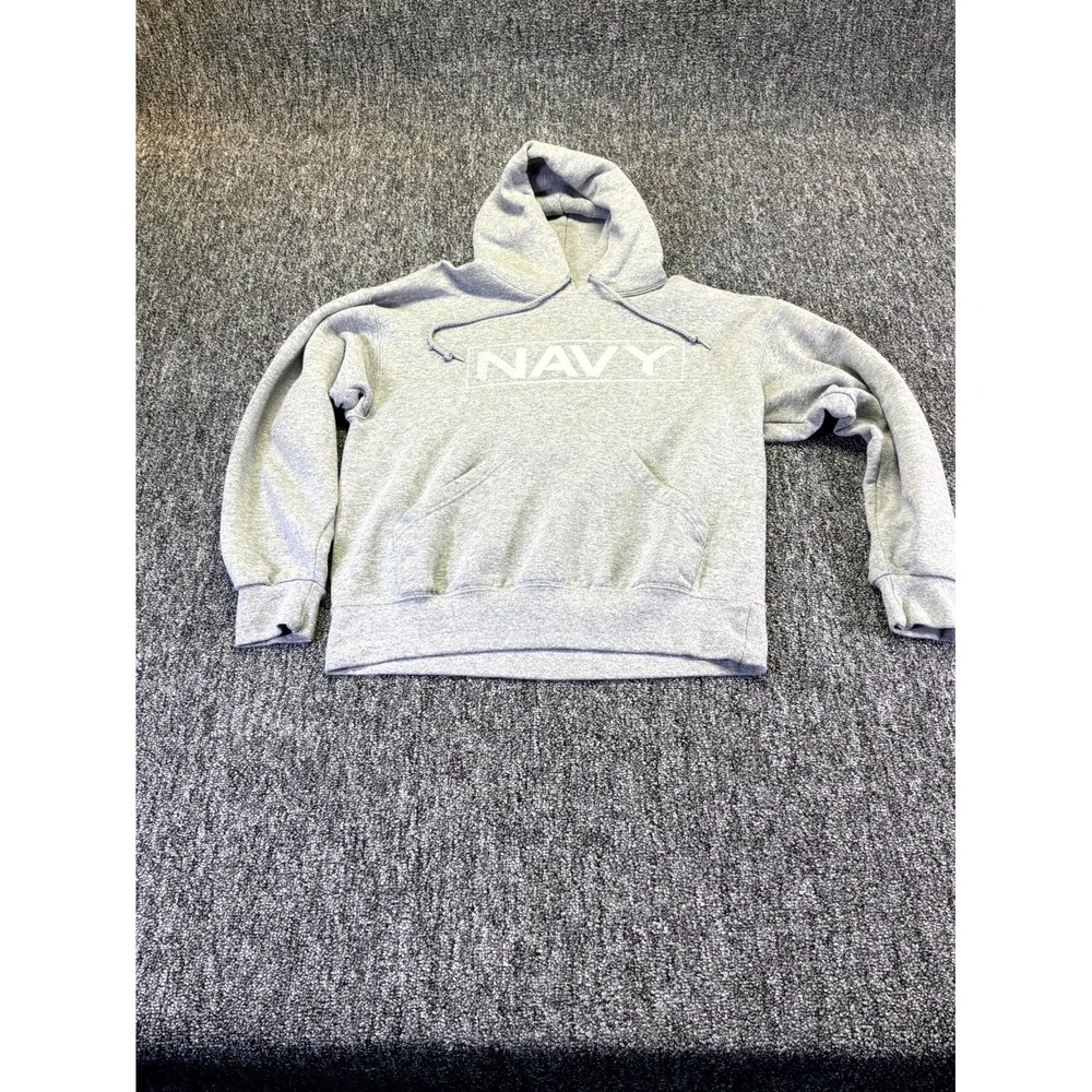 Soffe brand Soffe Hoodie Adult Medium Gray Cotton Fleece Lined Navy Graphic